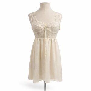 Vintage M Ivory Nylon Lace Slip Dress bustier 0216 Romantic wedding medium